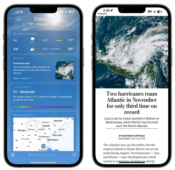 绥江苹果14维修分享iPhone 14手机如何看天气时顺带看新闻 