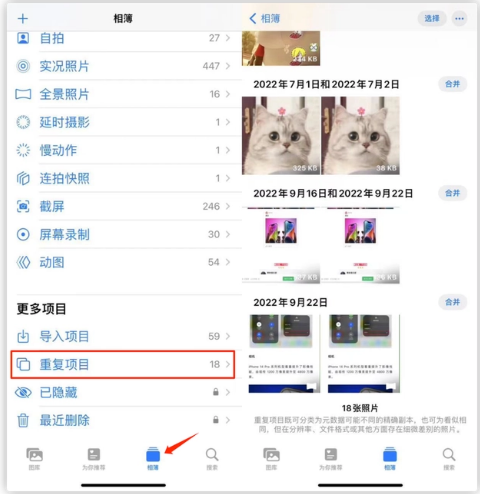 绥江苹果手机维修分享iOS 16 中相册重复项目功能使用方法 